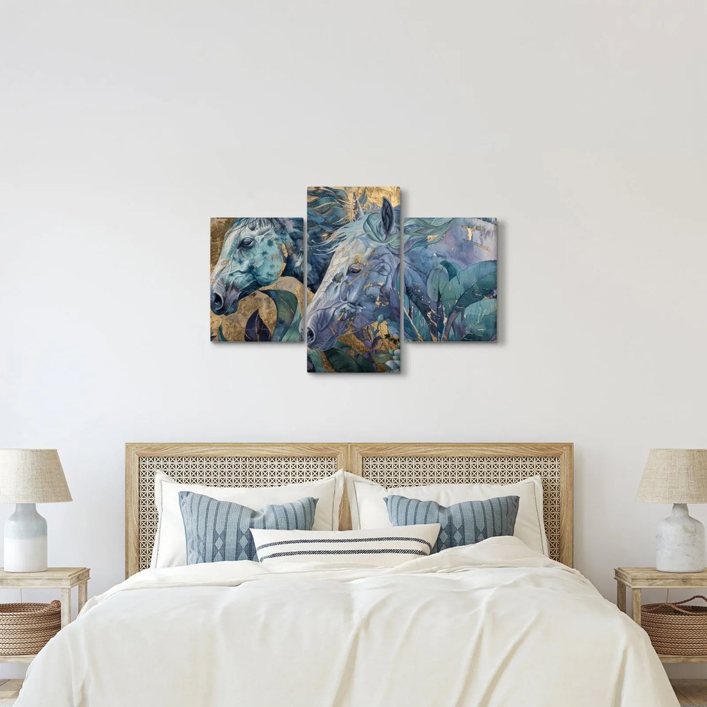 Kép - Lovak arany háttérrel (90x60 cm)