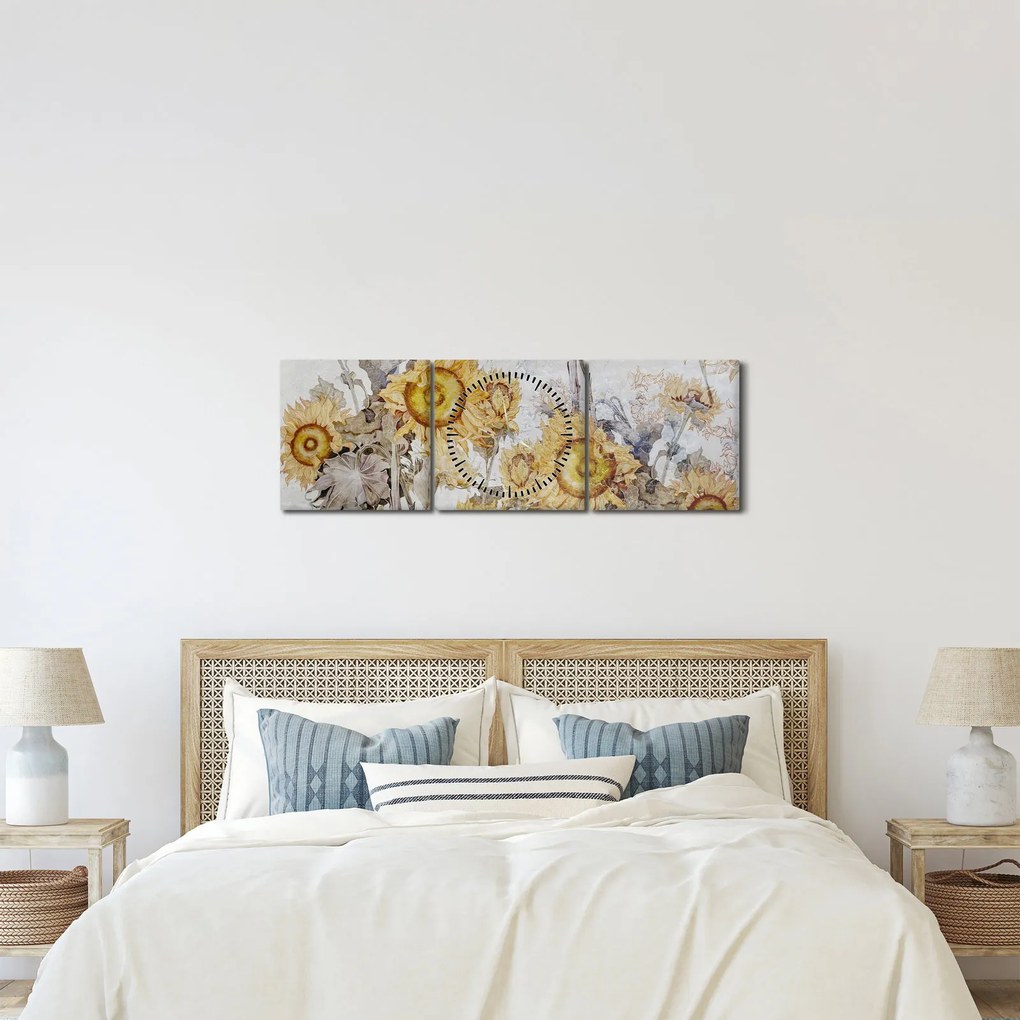 Kép - Napraforgó a falban (órával) (90x30 cm)