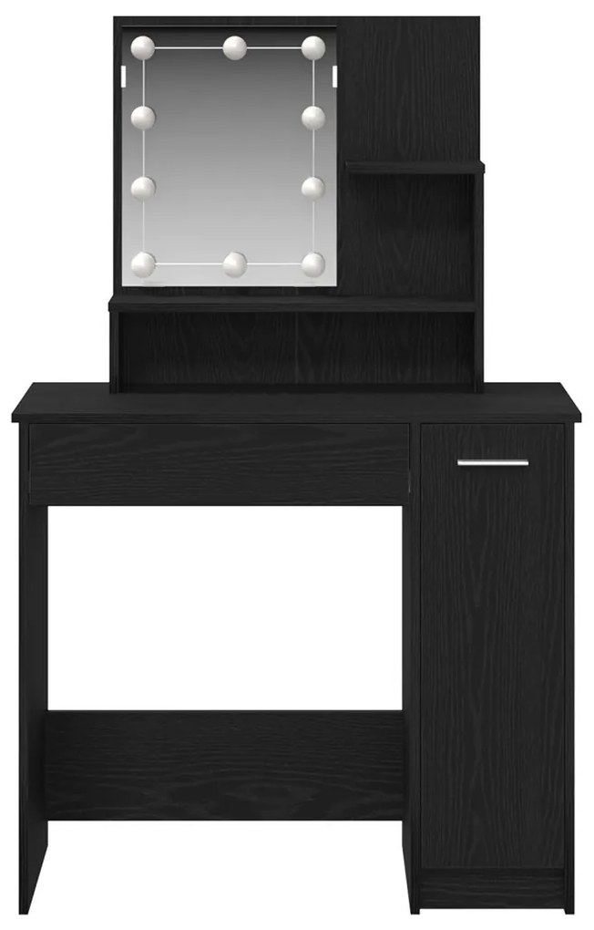 vidaXL LED Sminkasztal Fekete Tölgy színben - 86.5 x 35 x 136 cm