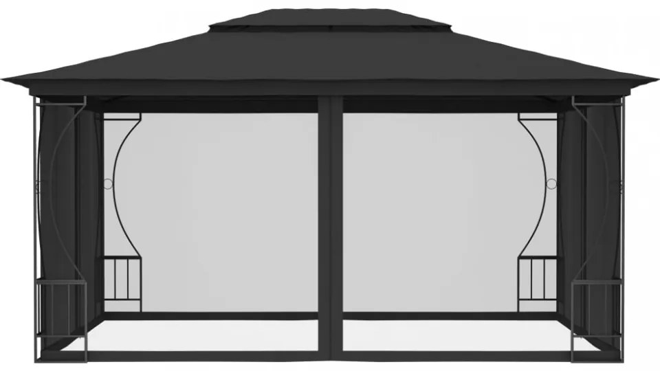 antracitszürke pavilon hálóval 300 x 400 x 265 cm