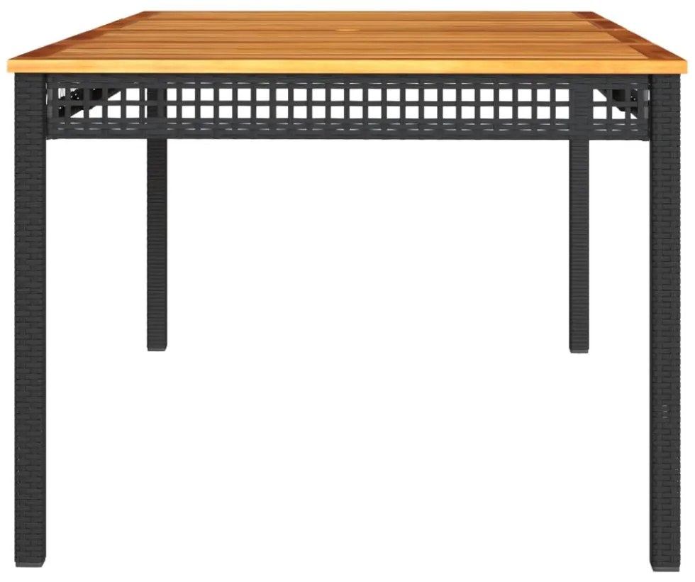 fekete polyrattan és akácfa kerti asztal 180 x 90 x 75 cm