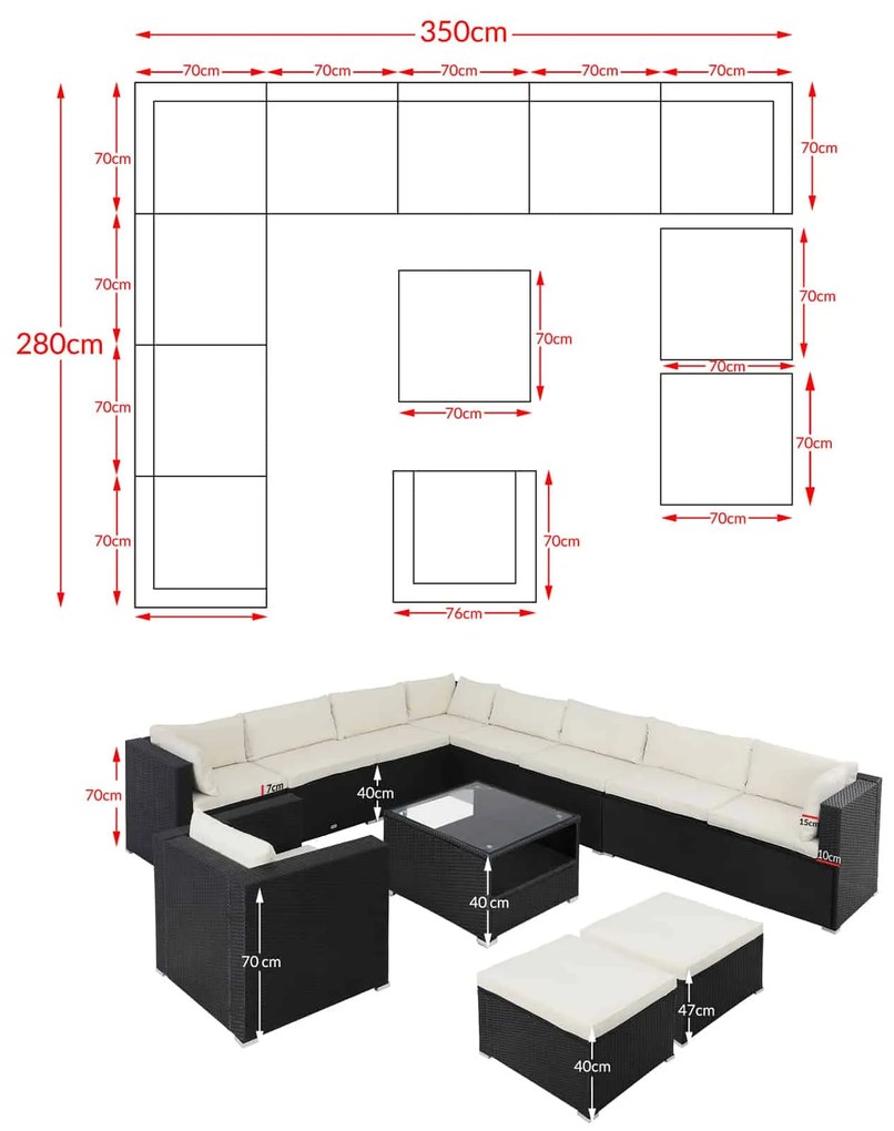 Casaria® Kerti rattan készlet Agen II