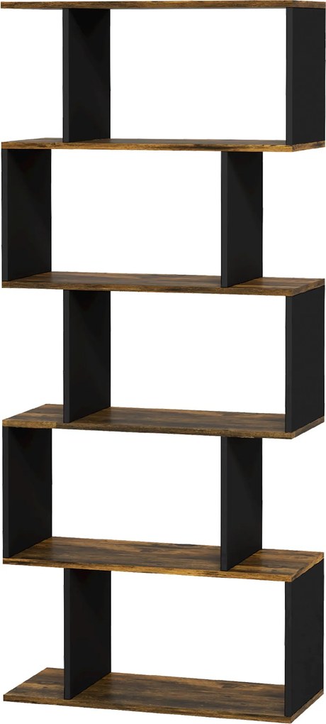 HOMCOM 5-Rétegű Könyvespolc, Modern Fa Könyvespolc 10 Nyitott Rekesszel Otthonra és Irodába, 70x29,5x163cm, Rusztikus Barna | Aosom
