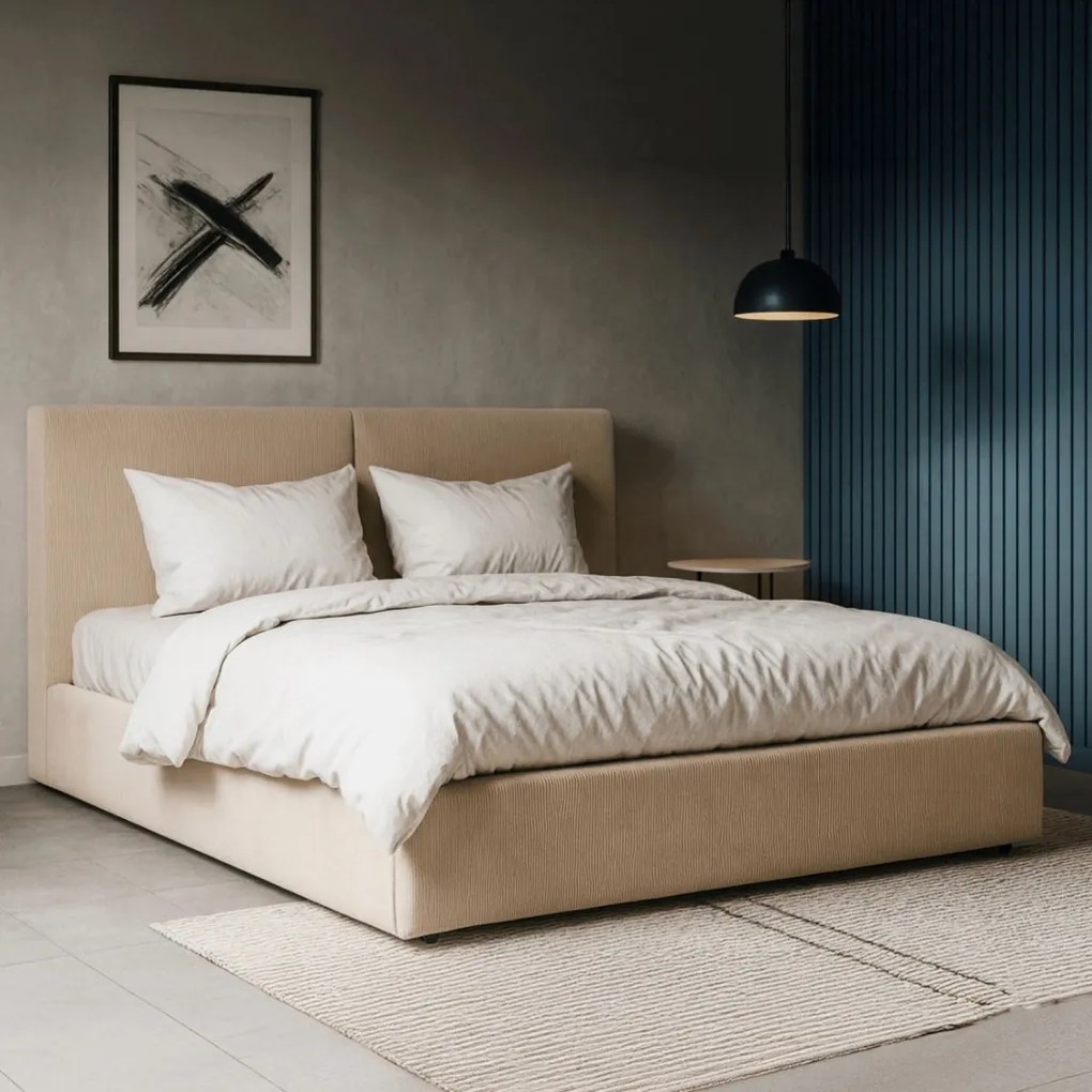 MARSYLIA 180x200-as franciaágy, bézs kordbársony, ágyneműtartóval