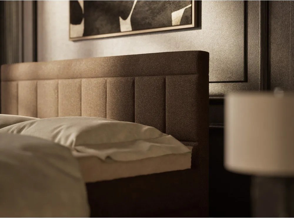 Barna ágyneműtartós boxspring ágy 200x200 cm Caya – Maison de Rêve
