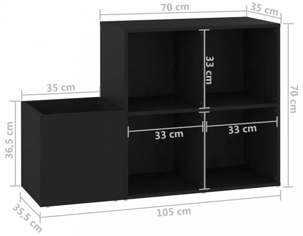 fekete szerelt fa előszobai cipősszekrény 105 x 35,5 x 70 cm