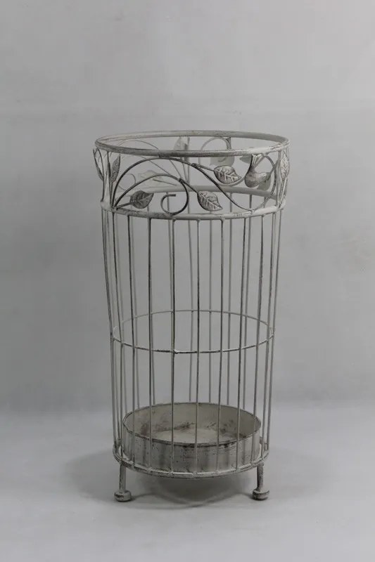 Vintage fehérre antikolt fémkeretes leveles kerek fém esernyőtartó állvány 47x25x25cm
