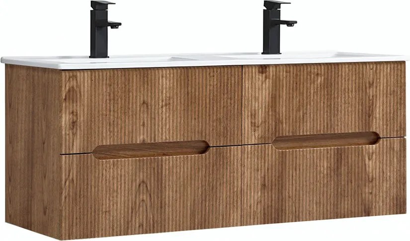 Trent 120 alsó fürdőszobabútor kerámia mosdóval 4 fiókos, sunset tölgy