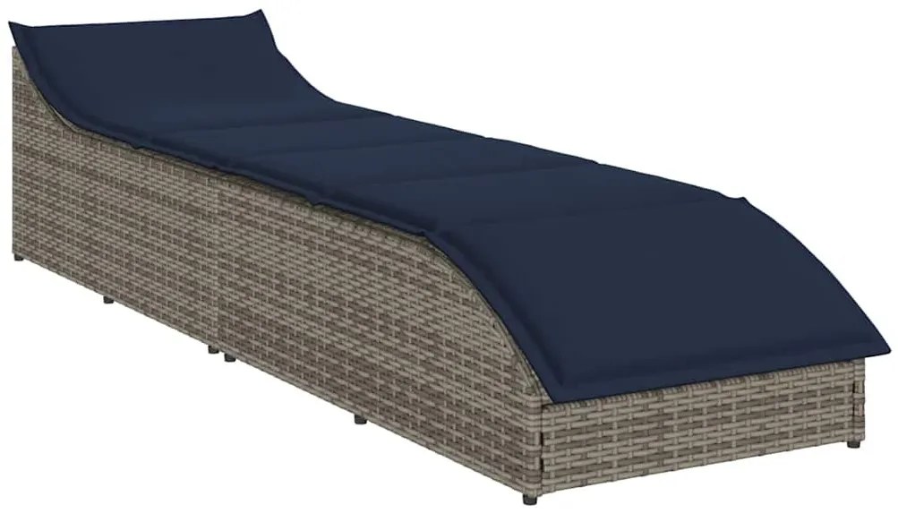 Összecsukható napozóágy párnával és tárolóval szürke polyrattan