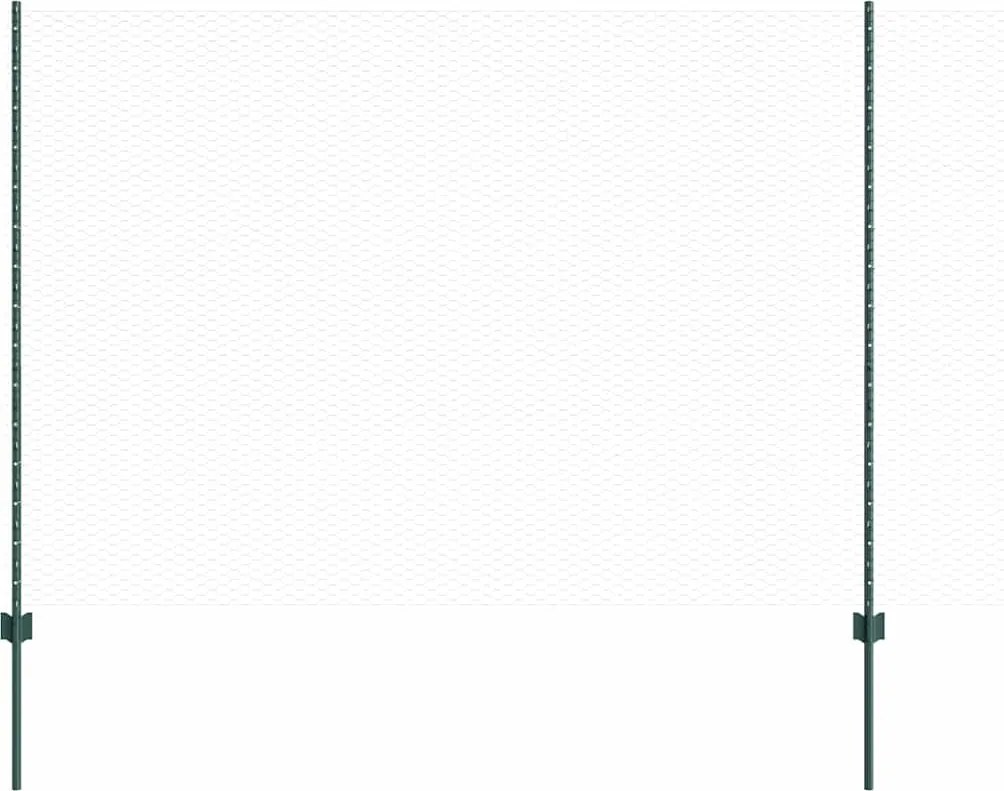 vidaXL Kerítés oszlopokkal Zöld 1,5 x 10 m Acél és PVC