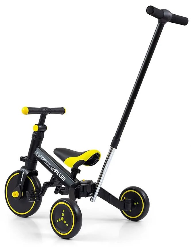 Gyerek háromkerekű bicikli 4az1-ben Milly Mally Optimus Plus tolókarral black