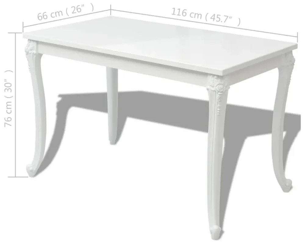 fehér magasfényű étkezőasztal 116 x 66 x 76 cm