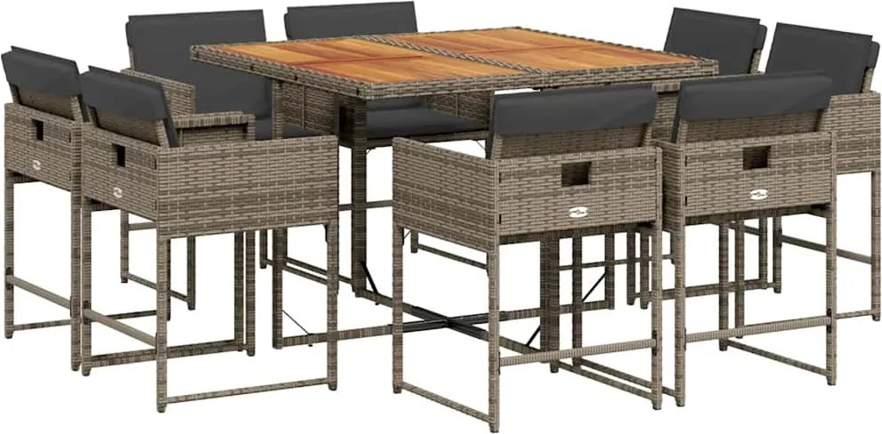 vidaXL 9 részes szürke polyrattan kerti étkezőgarnitúra párnával