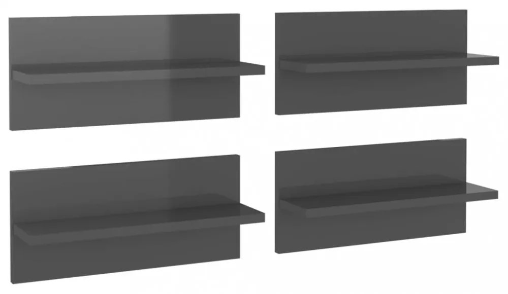 4 db magasfényű szürke fali polc 40 x 11,5 x 18 cm