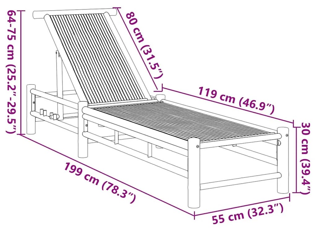 bambusz napozóágy 55x199x30 cm