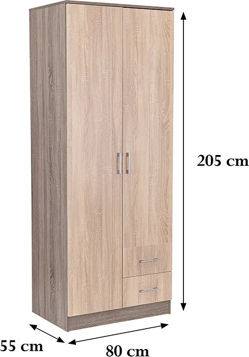 Miami gardróbszekrény 80x205 cm sonoma tölgy-yorki tölgy