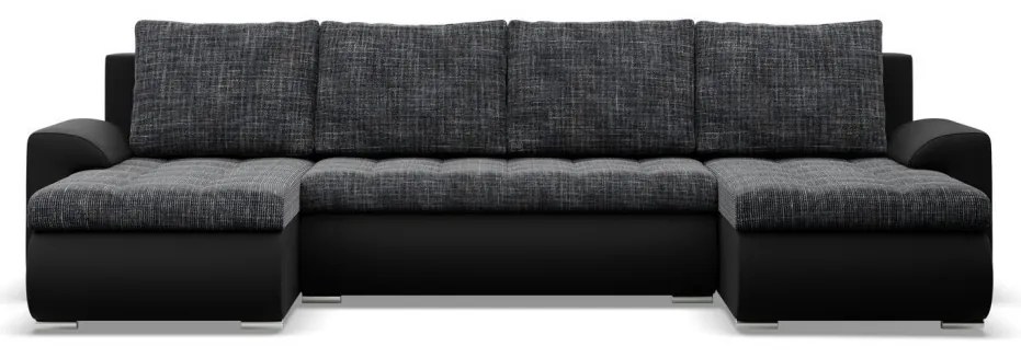 Tokio U alakú sarokkanapé, 3 ágyneműtartóval, fonott + műbőr, univerzális oldal, szürke - fekete