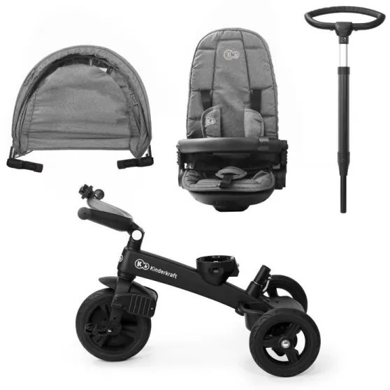 KINDERKRAFT - Gyermek tricikli 5v1 EASYTWIST szürke/fekete
