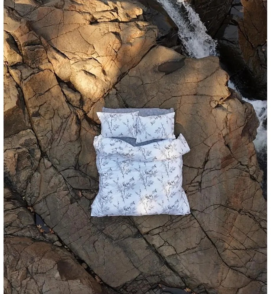 Fehér-szürke egyszemélyes renforcé pamut ágyneműhuzat 140x200 cm White Floral – Mila Home Luxury