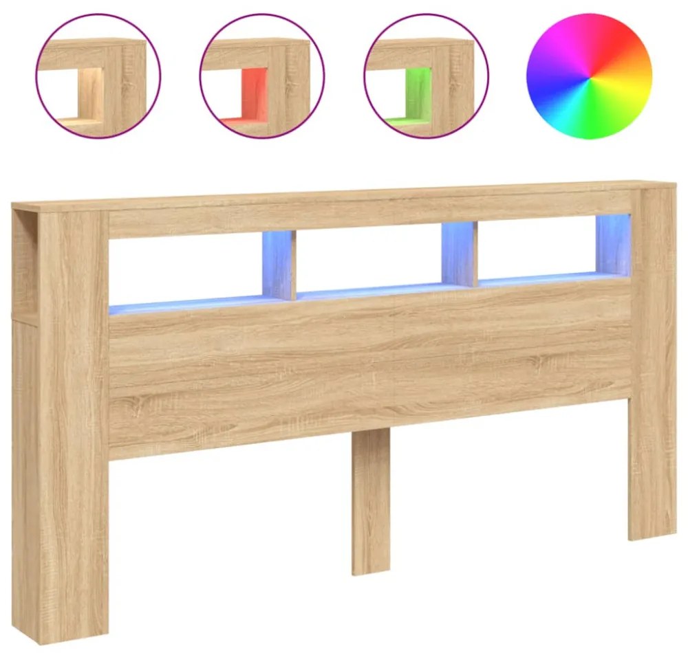 sonoma tölgy színű szerelt fa LED-es fejtámla 200x18,5x103,5 cm