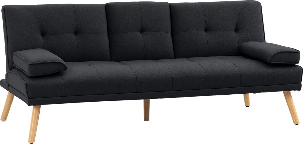 HOMCOM Kanapéágy, 3-Fős Kanapéágy Tálcával és Pohártartóval, Linóleum Hatású, Skandináv Design, max 250 kg Teherbírás, Nappaliba, Szürke | Aosom