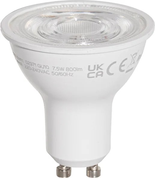5 darabos GU10 50 mm-es LED izzókészlet, átlátszó, 7,5 W, 800 lm, 3000 K