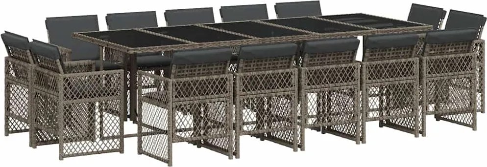 vidaXL 15 részes szürke polyrattan kerti étkezőgarnitúra párnákkal