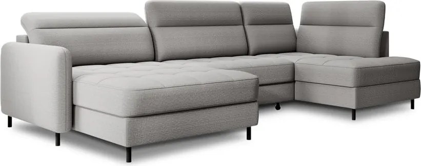 Világosszürke bársony kinyitható-tárolóhelyes sarokkanapé (jobb oldali-U alakú) Berrto – ELTAP
