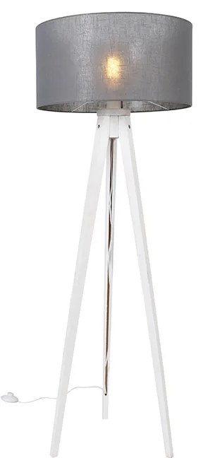 Modern állólámpa állványon fehér, szürke árnyékolóval 50 cm - Tripod Classic