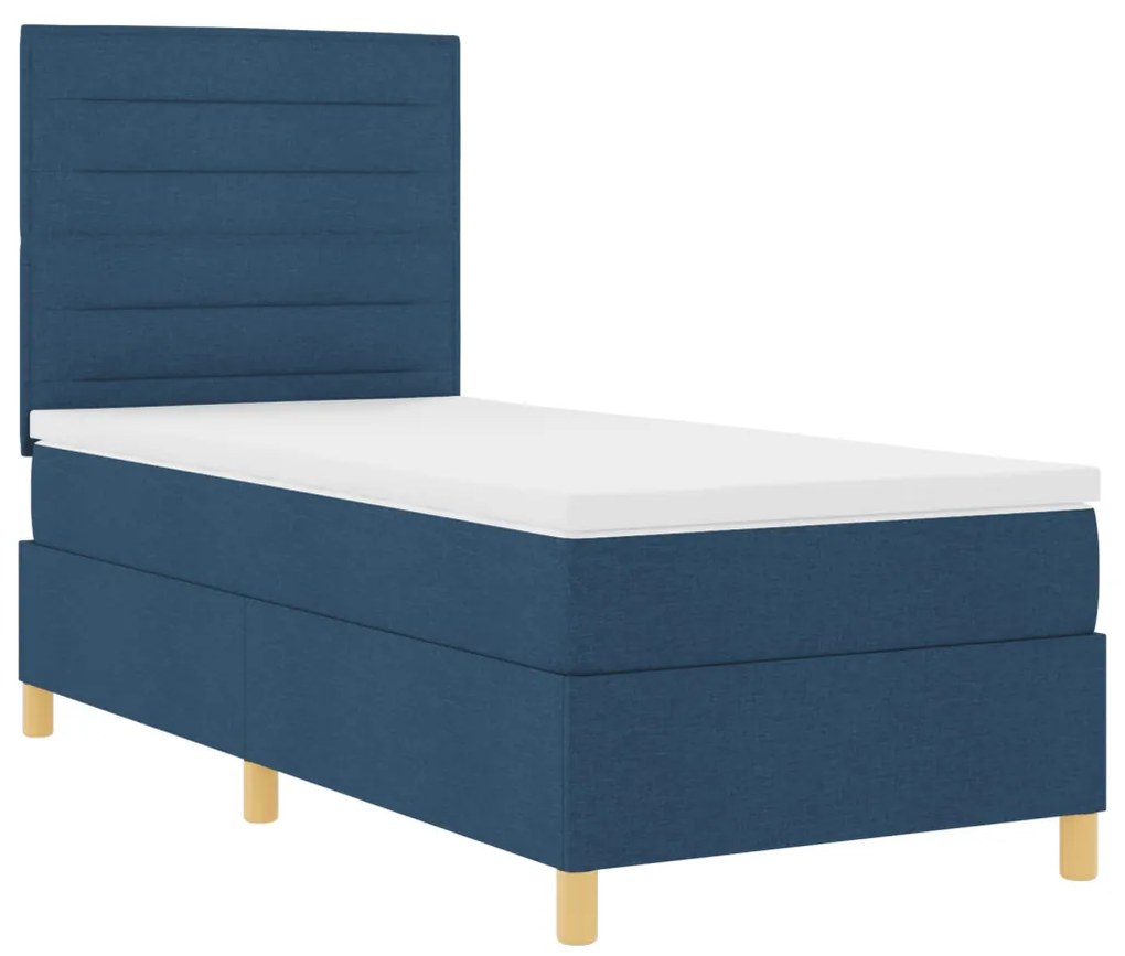 Box Spring Ágy matraccal & LED Kék 100x200 cm Szövet
