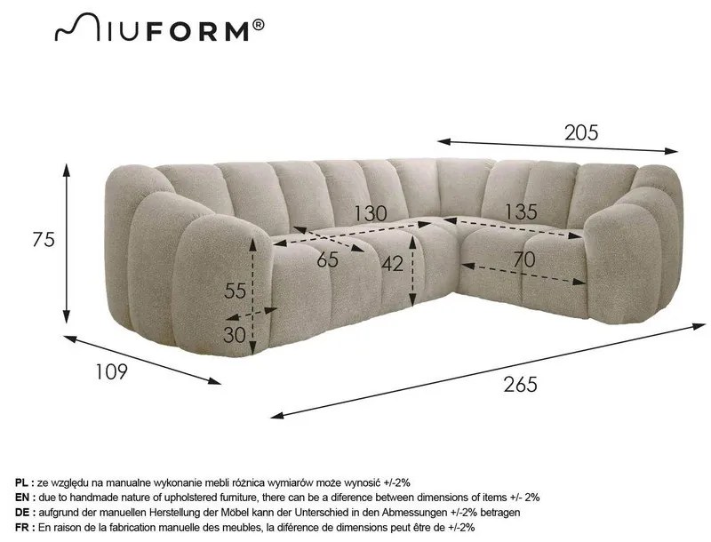 Terrakotta színű sarokkanapé (jobb oldali-L alakú) Shell – Miuform