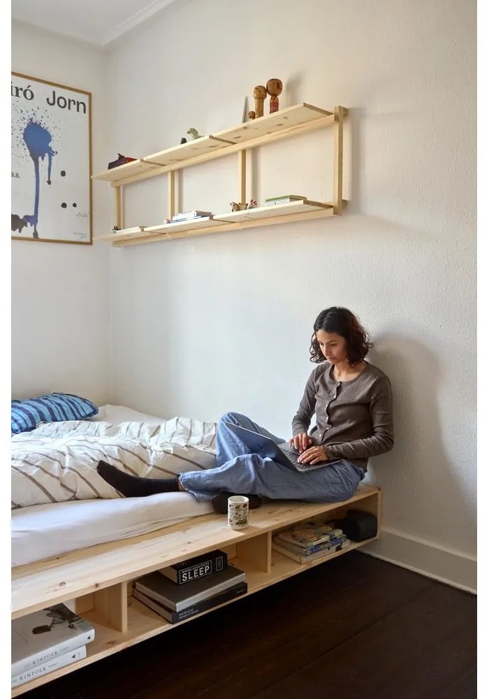 Natúr színű borovi fenyő franciaágy ágyráccsal 140x200 cm Merge – Karup Design