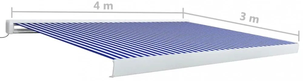 kék és fehér motorizált kazettás napellenző 400x300 cm