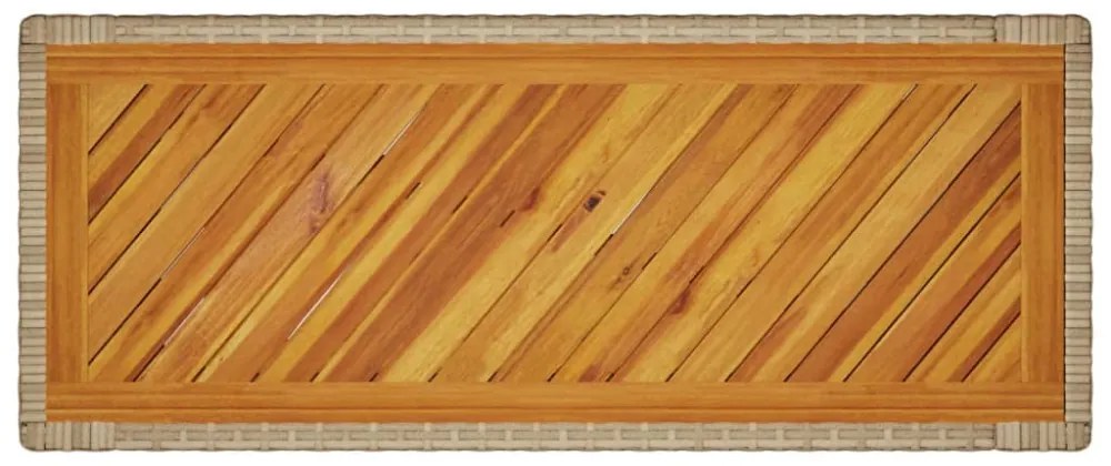 bézs polyrattan kerti kisasztal fa asztallappal 100x40x75 cm
