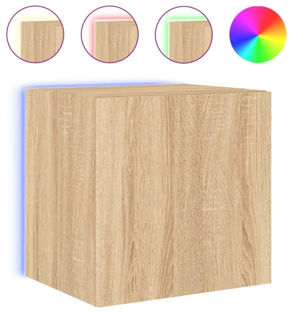 2 db sonoma tölgy színű fali TV-szekrény LED-del 40,5x35x40 cm