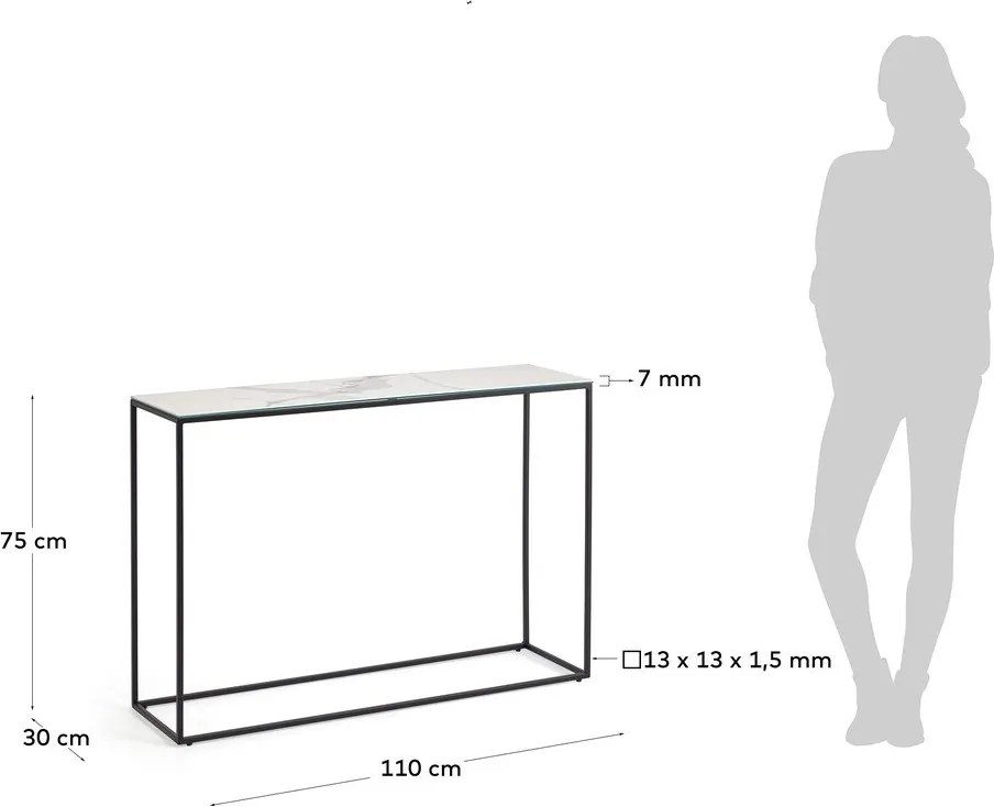 Fekete-fehér konzolasztal kerámia asztallappal 30x110 cm Rewena – Kave Home