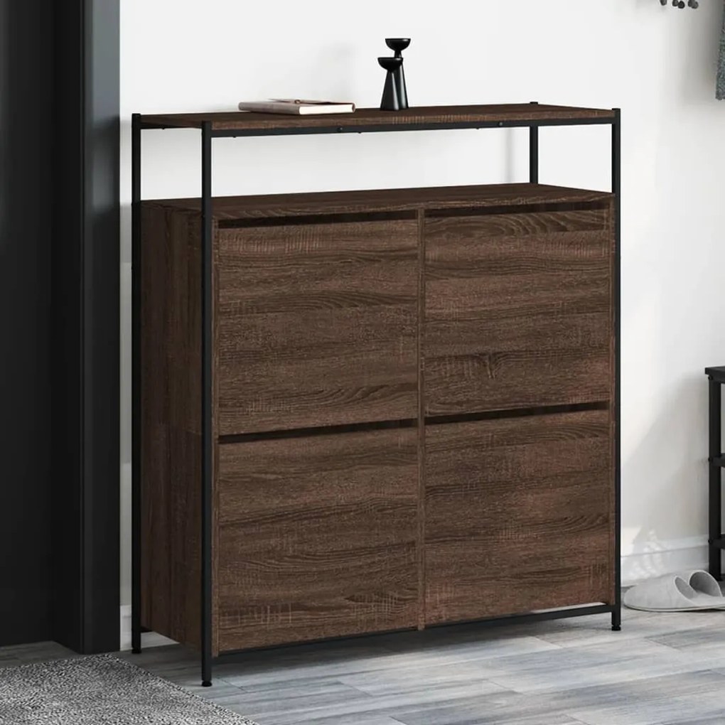 barna tölgy cipőszekrény 4 kihajtható fiókkal 100x34x112 cm