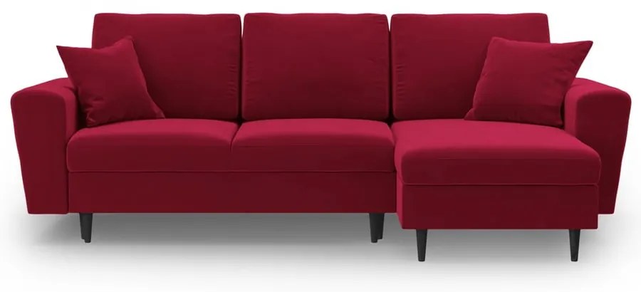 Piros bársony kinyitható tárolóhelyes sarokkanapé Kyoto – Cosmopolitan Design