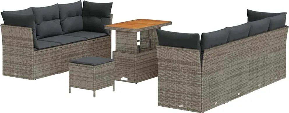 vidaXL Kerti Kanapé Szett párnával tárolóval 10 pcs Szürke