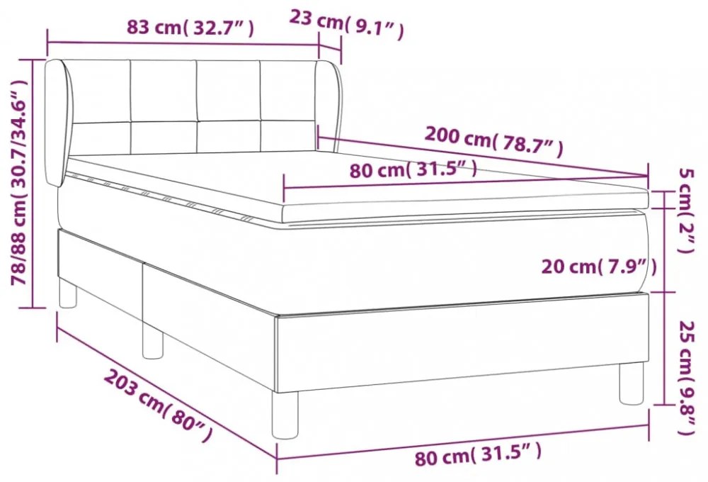 sötétbarna szövet rugós ágy matraccal 80 x 200 cm