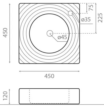Bathco 0081 - GOTA ráépíthető mosdó 45x45 cm, porcelán, fehér