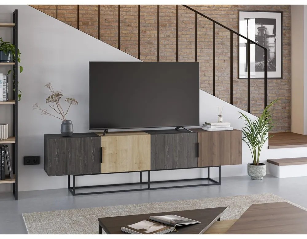 Natúr színű TV-állvány tölgyfa dekorral 200x55 cm Titan – Marckeric