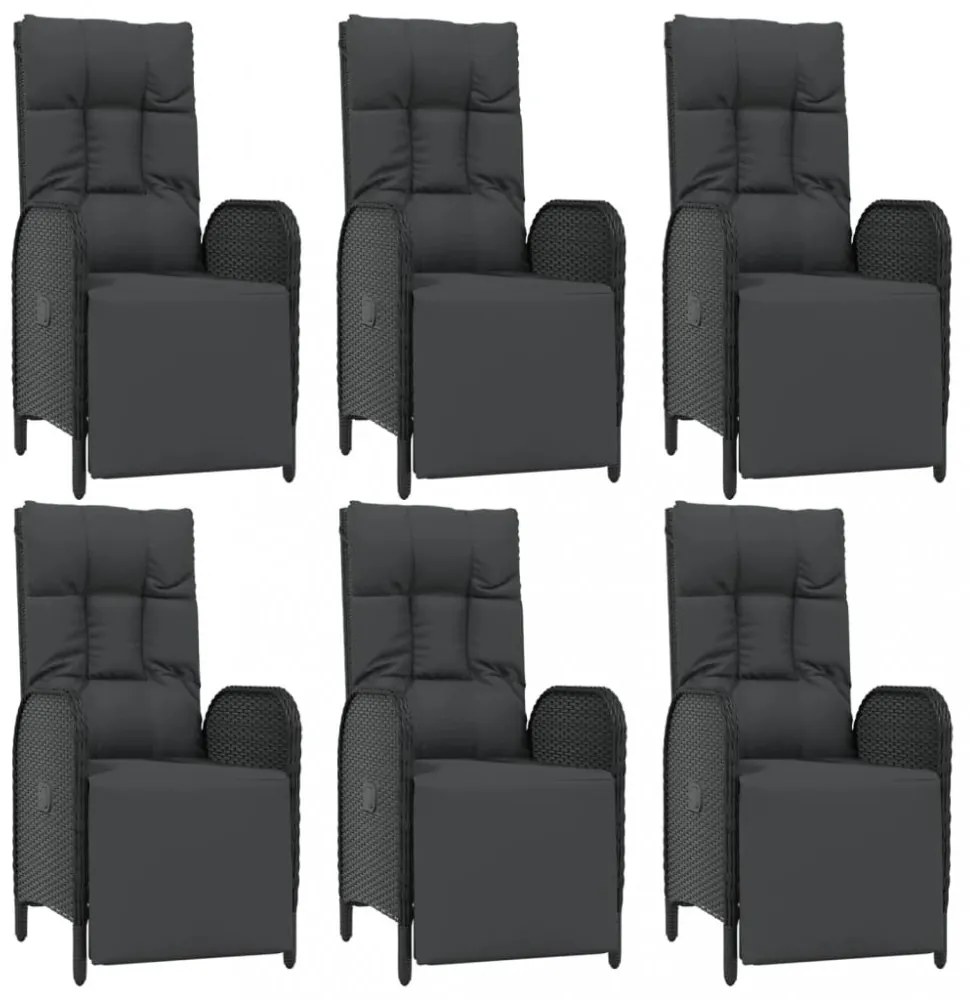 vidaXL 7 részes fekete polyrattan kerti étkezőgarnitúra párnával