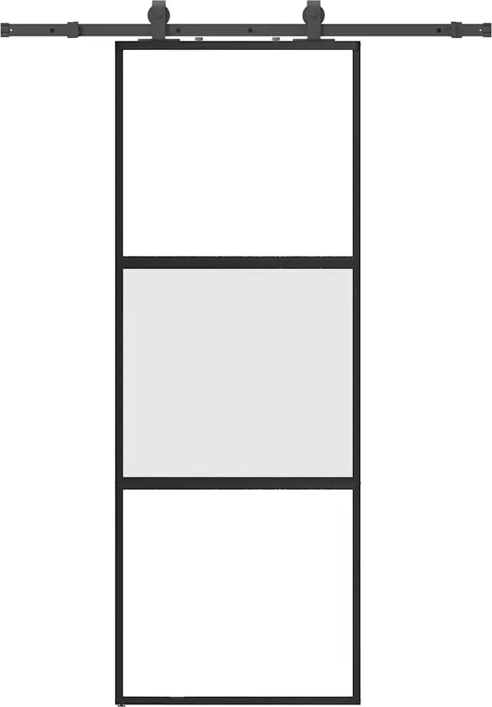 vidaXL fekete edzett üveg tolóajtó fémszerelék szettel 76x205 cm