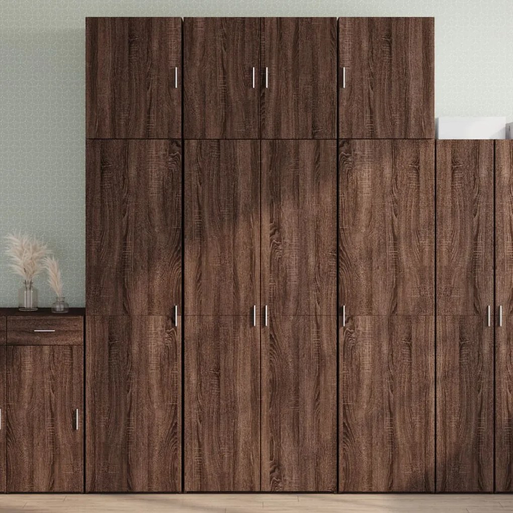barna tölgy színű szerelt fa magasszekrény 80 x 42,5 x 249 cm