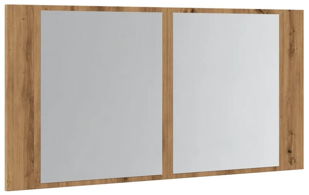 kézműves tölgy szerelt fa tükrösszekrény LED-del 90x12x45 cm