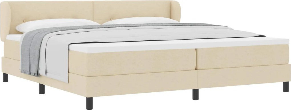 vidaXL Boxrugós ágy matracmal fejtámlával Krém 200 x 200 cm szövet
