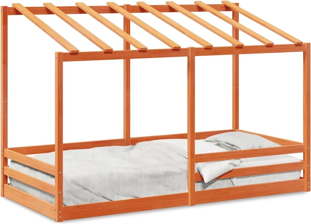 vidaXL viaszbarna tömör fenyőfa gyerekágy tetővel 90 x 200 cm
