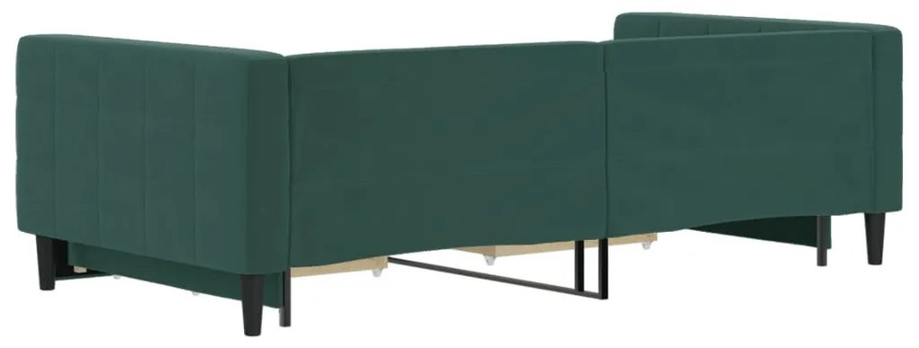 sötétzöld kihúzható bársony heverő fiókkal 100 x 200 cm