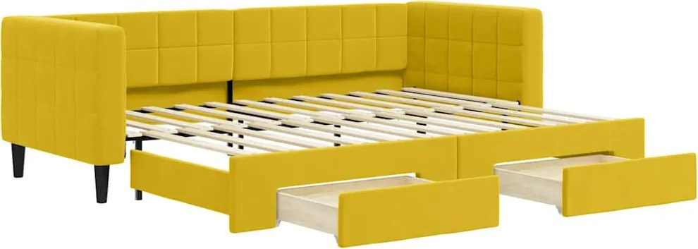 vidaXL sárga kihúzható bársony heverő fiókkal 80 x 200 cm